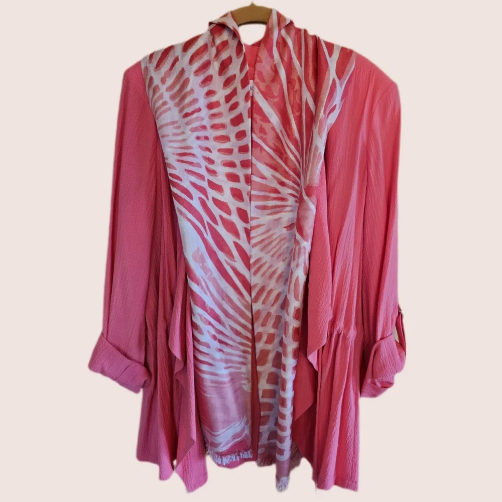 Sophisticated Summer Artistic Large Oblong Coral Ivory Scarf Wrap - Worn Once!!
